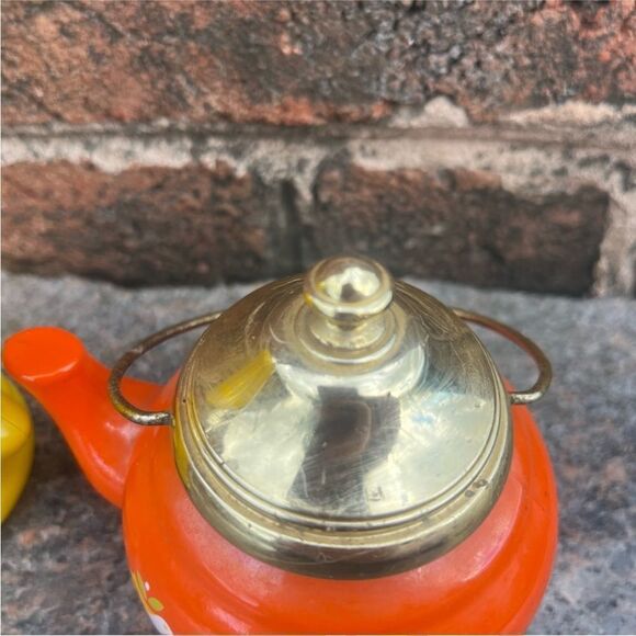 Vintage Orange and Yellow Tea Pot and Coffee Carafe Bath Oil Bottles - Picture 3 of 10